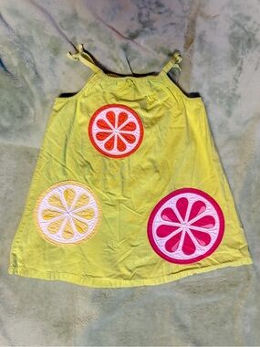 Gymboree Vintage 2t Swing Shift Dress Citrus Cooler Lemon Orange Appliqué Ruffle